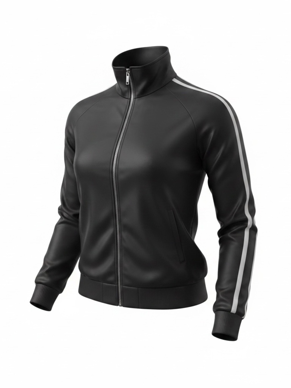 Bershka Black Bomber Jacket with White Shoulder Stripes